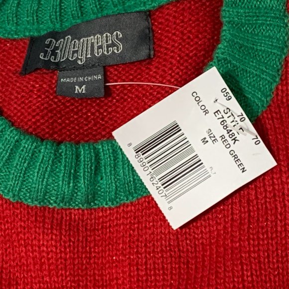 Ugly Christmas Sweater Fuzzy Tree Sleeves Bell Pompoms Green Red Mens Womens M - Picture 4 of 4